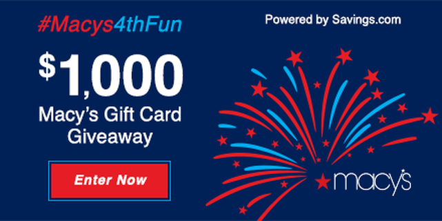 In celebration of the 4th of July, Macy's is giving away $1000 in gift cards. Enter now! 